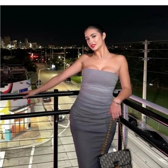 Zara Tulle Strapless Midi Dress Grey Black Ombre Size Large - Picture 3 of 10